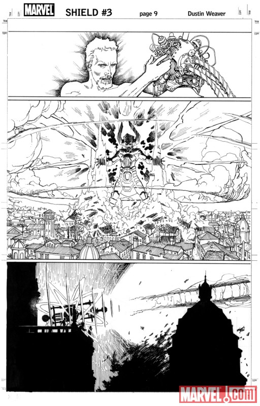 S.H.I.E.L.D. #3 black and white preview art by Dustin Weaver 2