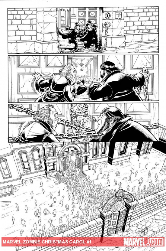 Marvel Zombies Christmas Carol #1 black and white preview art by David Baldeon