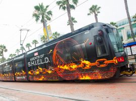 Marvel's Agents of S.H.I.E.L.D. graces the San Diego trolleys ahead of Comic-Con International (photo by Pat Loika)