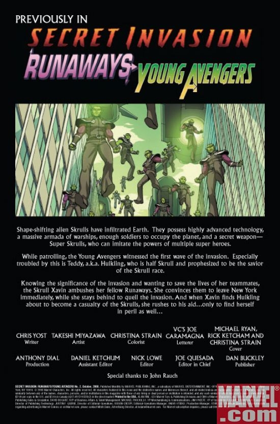 SECRET INVASION: RUNAWAYS/YOUNG AVENGERS #2 recap page