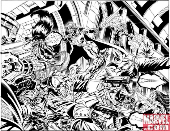 GUARDIANS OF THE GALAXY pages two-three inked