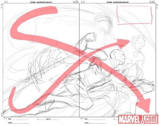 Fantastic Four 50th anniversary piece rough sketch by Joe Quesada