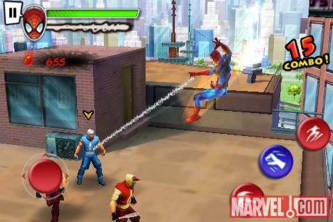 Screenshot of Spider-Man's web attack in ''Spider-Man: Total Mayhem''