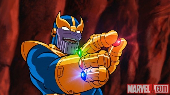 Thanos wields the Infinity Gauntlet in The Super Hero Squad Show