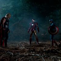 Chris Hemsworth, Robert Downey, Jr., and Chris Evans star as Thor, Iron Man and Captain America in Marvel's The Avengers