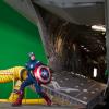 Chris Evans (Captain America), Scarlett Johansson (Black Widow) and Jeremy Renner (Hawkeye) on the set of Marvel's The Avengers