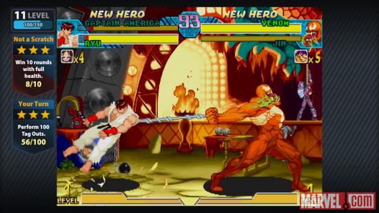 Screenshot of Venom vs. Ryu in Marvel vs. Capcom Origins