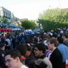 the crowd gathers around the red carpet