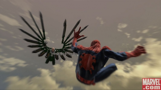 Spider-Man and Vulture mid-air battle