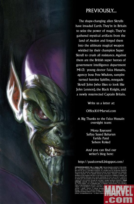 CAPTAIN BRITAIN AND MI:13 #4 recap page