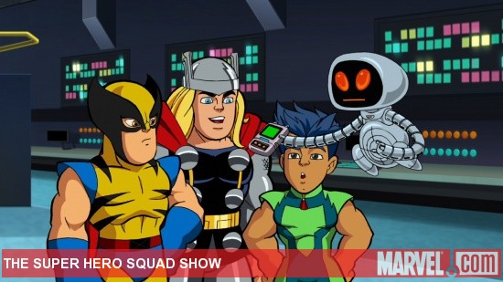 Thor, Wolverine, Repitl and H.E.R.B.I.E. from "The Super Hero Squad Show"