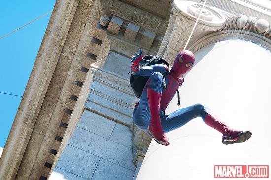 Spider-Man webbing down the American Museum of Natural History