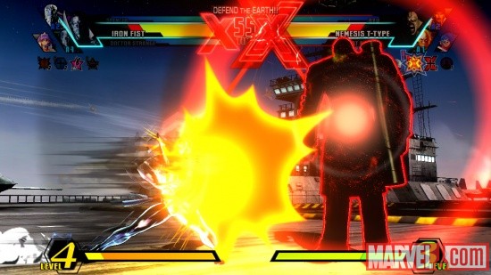 Screenshot of Iron Fist vs. Nemesis in "Ultimate Marvel vs. Capcom 3"