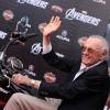 Stan Lee on a Harley-Davidson at the Avengers red carpet premiere
