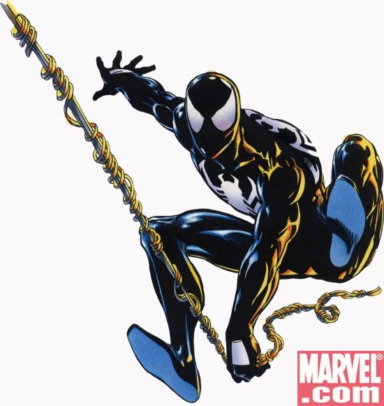 Spider-Man in the black costume