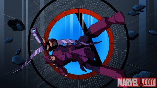 Hawkeye readies his bow in The Avengers: Earth's Mightiest Heroes!