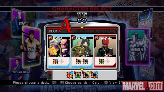 Screenshot of Heroes & Heralds menu in "Ultimate Marvel vs. Capcom 3"