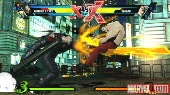 Nemesis and Haggar in Ultimate Marvel vs. Capcom 3 for the PlayStation Vita