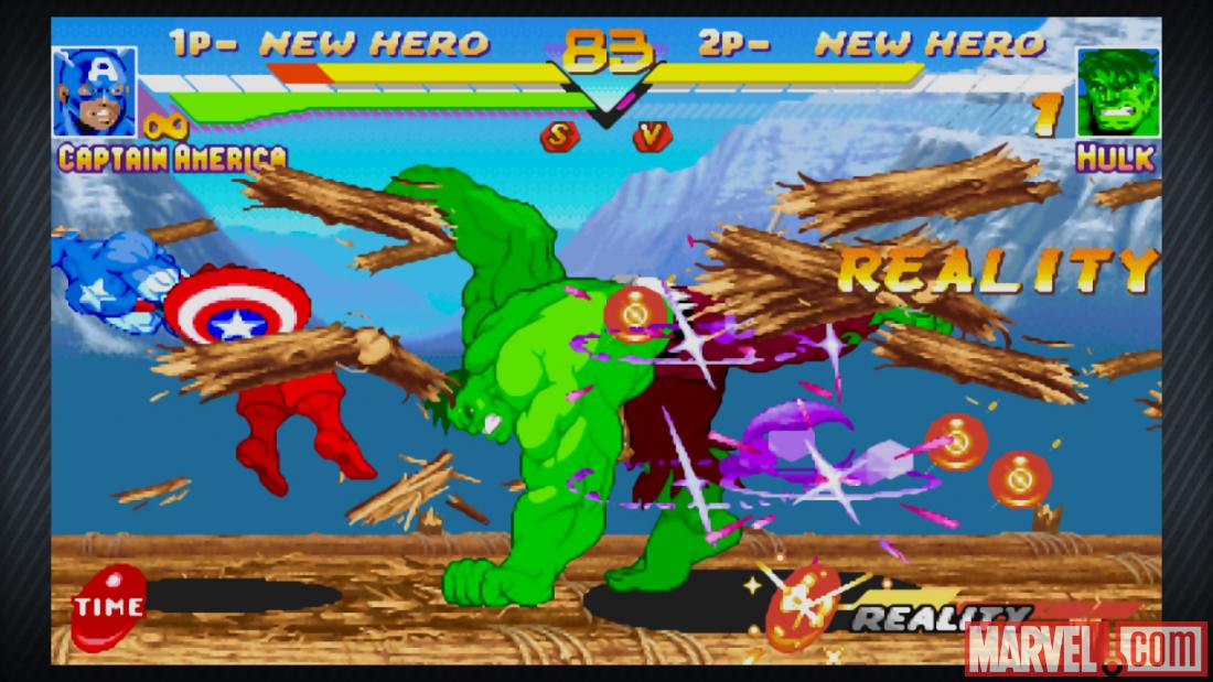 Screenshot of Captain America vs. Hulk in Marvel vs. Capcom Origins