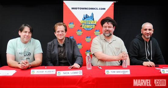 Avengers Vs X-Men Creators at Signing Table at Release Party at Midtown Comics