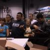 The crowd at the Marvel booth awaits the next giveaway