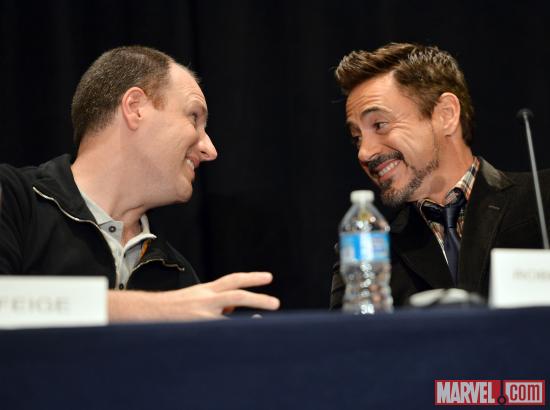 Marvel Studios President Kevin Feige and Iron Man 3 star Robert Downey, Jr. at San Diego Comic-Con 2012