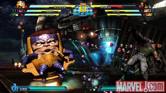 M.O.D.O.K. vs. Spencer screenshot from Marvel vs. Capcom 3