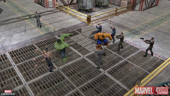 Screenshot of Hulk and Thing in action in Marvel Heroes