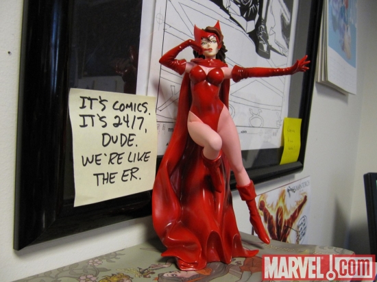 Scarlet Witch statue at Marvel HQ
