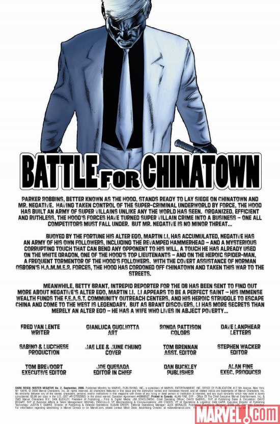 DARK REIGN: MR. NEGATIVE #2, intro page