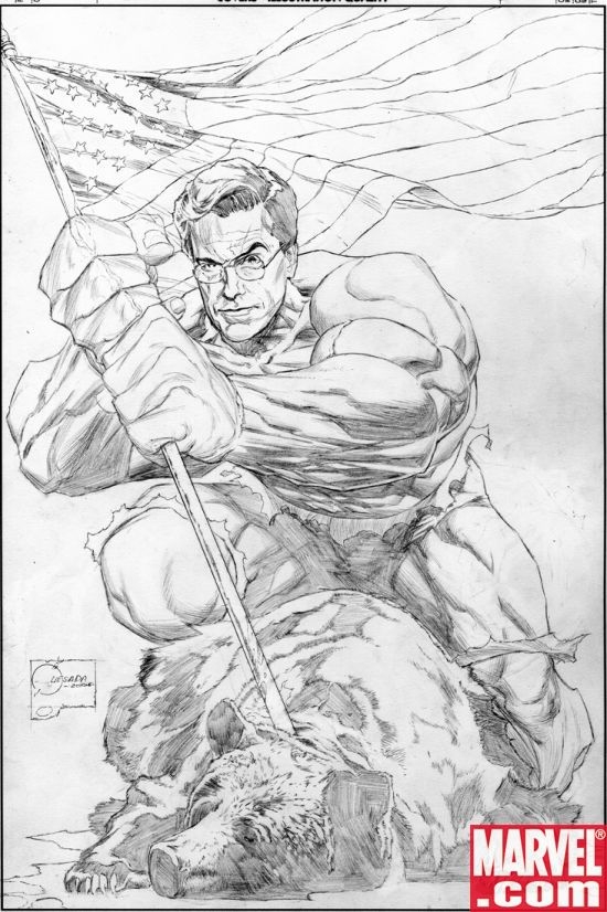 The Rampaging Colbert sketch art by Joe Quesada