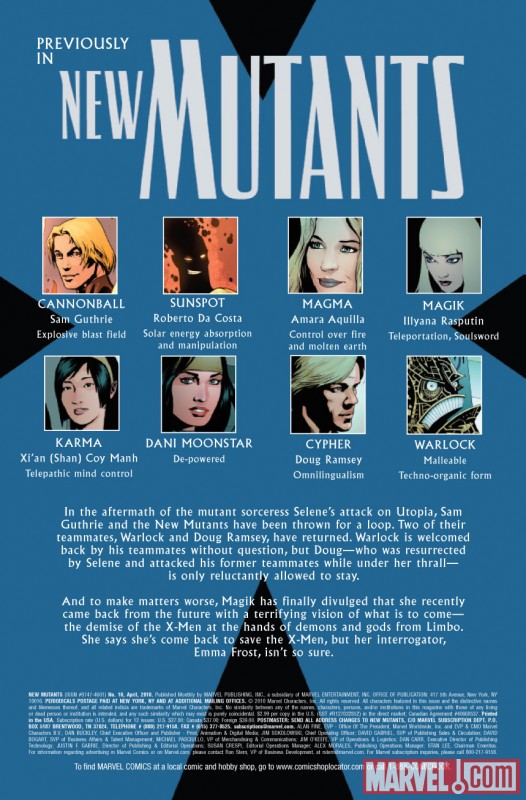 NEW MUTANTS #10 Recap Page