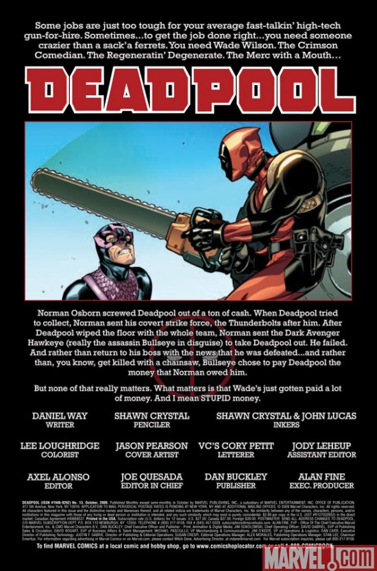 DEADPOOL #13, intro page