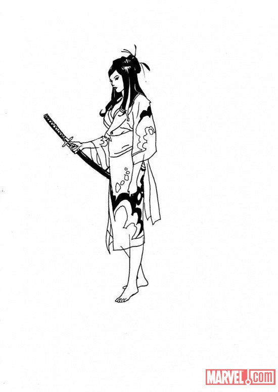 5 Ronin Psylocke sketch by Goran Parlov