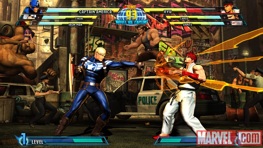 Screenshot of Captain America vs. Ryu from Marvel vs. Capcom 3