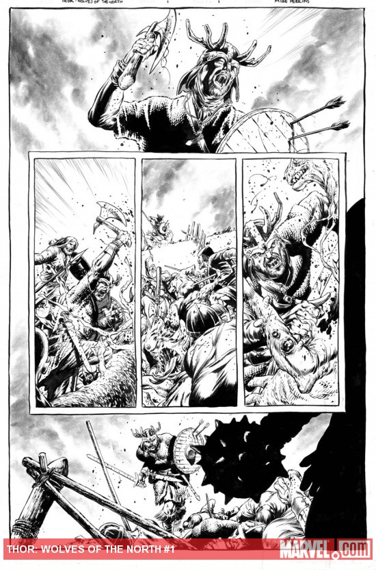 Thor: Wolves of the North black and white preview art by Mike Perkins