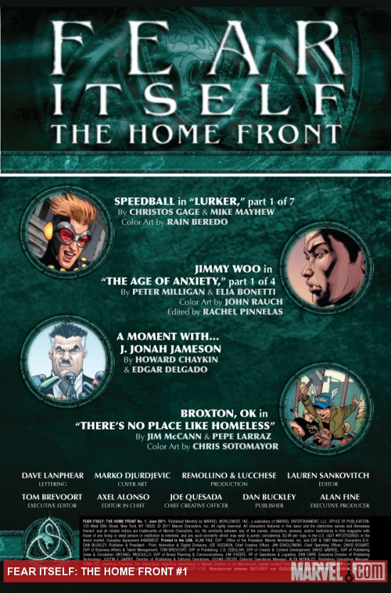 Fear Itself: The Home Front #1 preview art by Mike Mayhew, Elia Bonetti, Howard Chaykin, Pepe Larraz