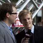 Lucas Till (Havok) and Marvel Comics Senior Editor Nick Lowe at the 'X-Men: First Class' red carpet event in NYC