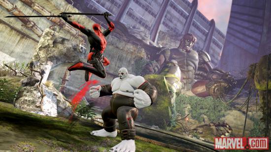 Deadpool prepares to make good use of his signature katanas in the Deadpool video game
