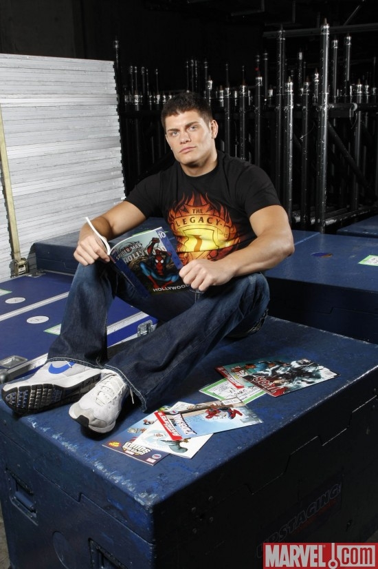 WWE Superstar Cody Rhodes reading ULTIMATE SPIDER-MAN