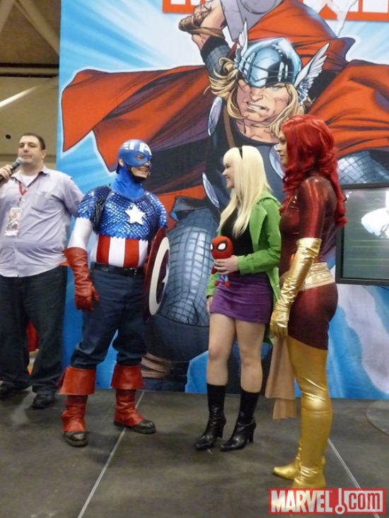 Captain America, Gwen Stacey and Phoenix cosplayers at Marvel's Fan Expo Canada Costume Contest