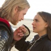 Chris Hemsworth and Natalie Portman share a quiet moment in Thor