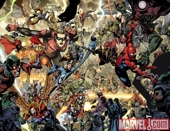 A spread from SECRET INVASION #7 by Leinil Francis Yu