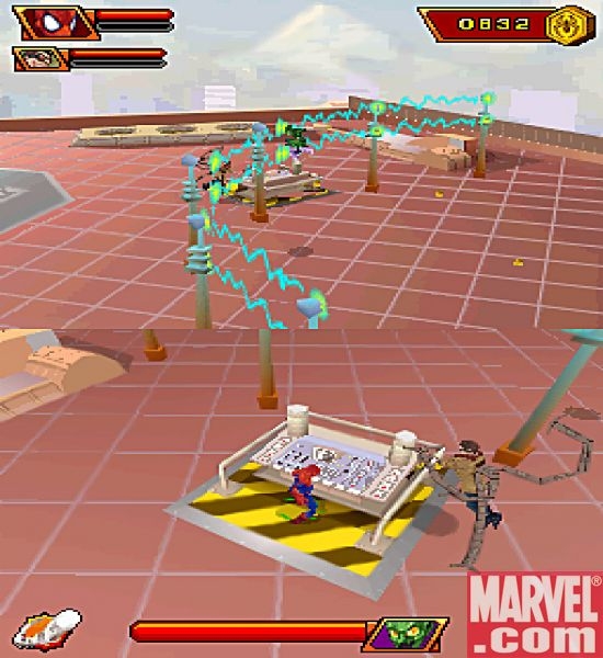 Spider-Man messes with the controls during a battle with the Green Goblin.