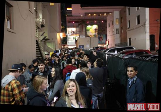 Fans assembling for El Capitan Theatre's midnight screening of Marvel's The Avengers