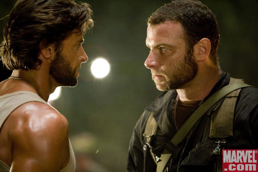 Wolverine and Victor Creed (the future Sabretooth, played by Liev Schreiber) face off
