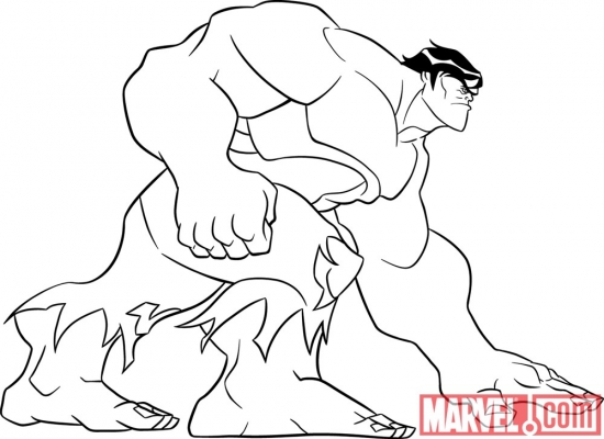 Black and white lineart of Hulk from 'The Avengers: Earth's Mightiest Heroes!'
