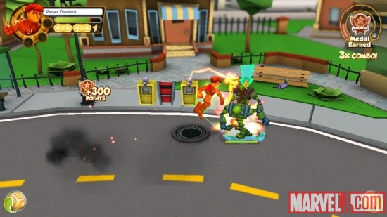 Screenshot of the Human Torch from Super Hero Squad Online
