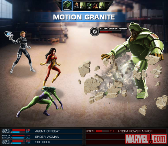 She-Hulk and Spider-Woman screen shot from Marvel: Avengers Alliance