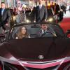 Susan Downey and Robert Downey Jr. arriving at the Avengers red carpet